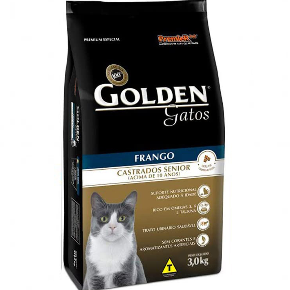 Ração Golden para Gatos Castrados Sênior Sabor Frango 1Kg Petnautas