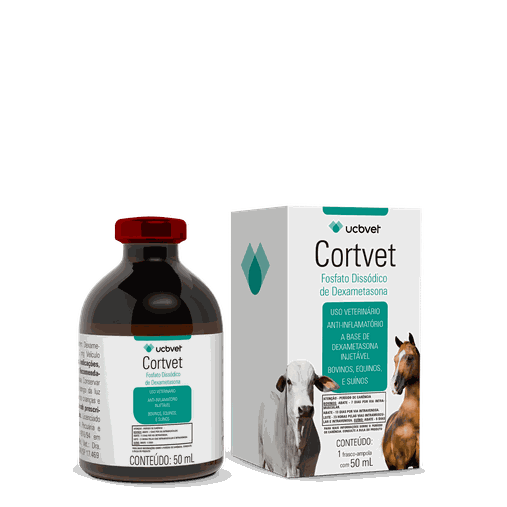 Anti-Inflamatório UCBVET Fosfato de Dexametasona Cortvet Pet para Bovinos, Equinos e Suínos 50ml