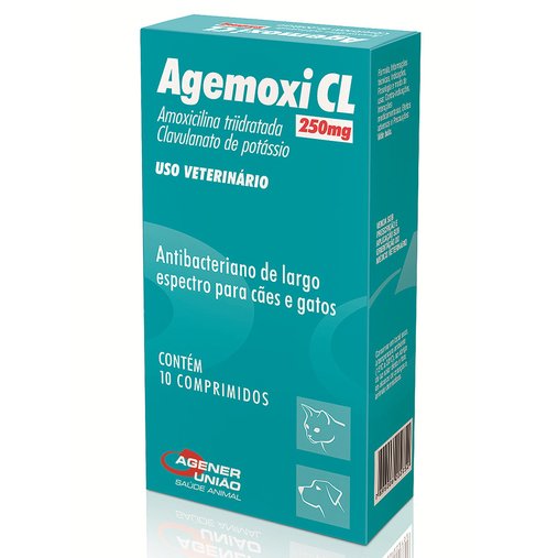 Antibiótico Agener União Agemoxi CL para Cães e Gatos com 10 Comprimidos 250mg