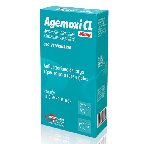 Antibiótico Agener União Agemoxi CL para Cães e Gatos com 10 Comprimidos 50mg