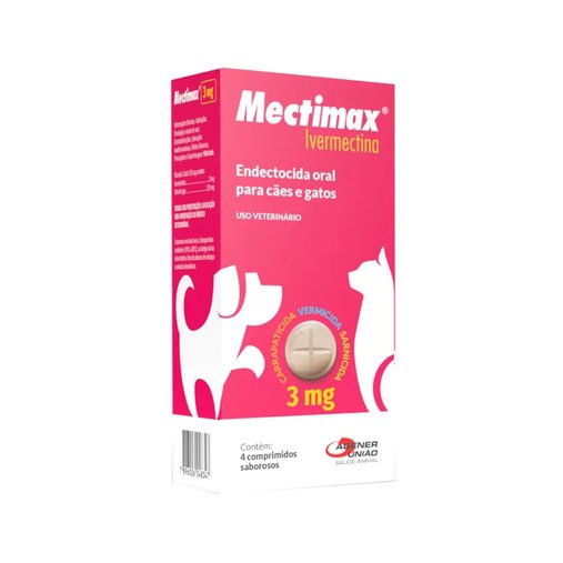 Antiparasitário Agener União Mectimax para Cães e Gatos 4 Comprimidos 3mg