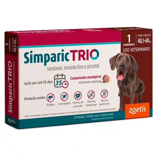 Antipulgas, Carrapaticida e Vermífugo Simparic Trio para Cães de 40,1 a 60kg 1un