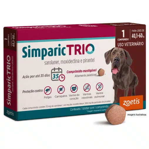 Antipulgas, Carrapaticida e Vermífugo Simparic Trio para Cães de 40,1 a 60kg 1un