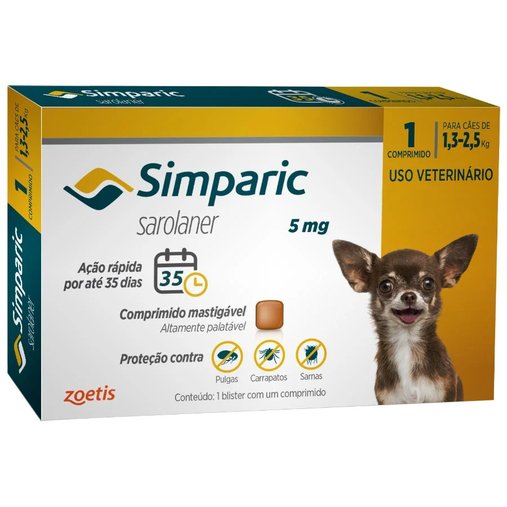 Antipulgas Simparic 5mg para Cães de 1,3 a 2,5kg 1un