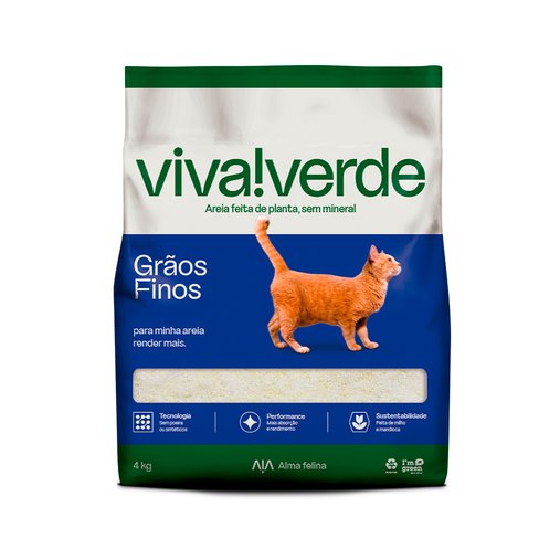 Areia Higiênica Biodegradável Viva Verde Grãos Finos 4Kg