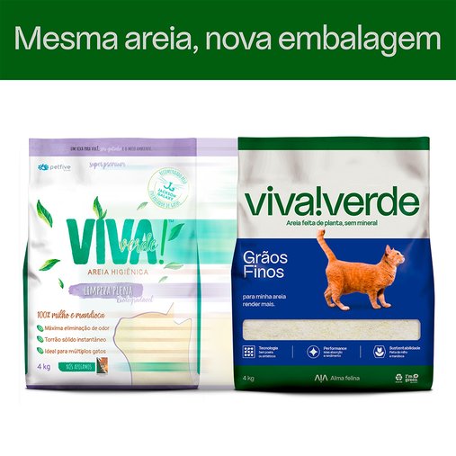Areia Higiênica Biodegradável Viva Verde Grãos Finos 4Kg