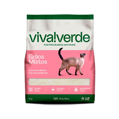 Areia Higiênica Biodegradável Viva Verde Grãos Mistos 4Kg