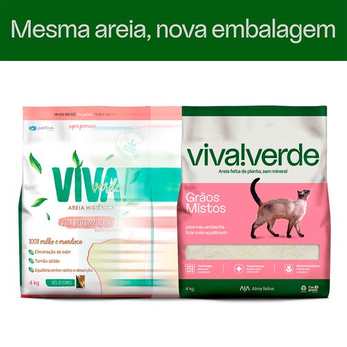 Areia Higiênica Biodegradável Viva Verde Grãos Mistos 4Kg