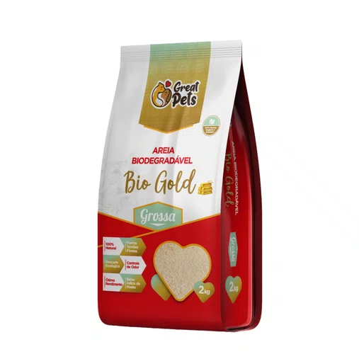 Areia Higiênica Great Pets Biodegradável Gold Grossa para Gatos 2Kg