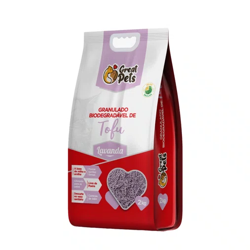 Areia Higiênica Great Pets Biodegradável Tofu Lavanda para Gatos 2Kg