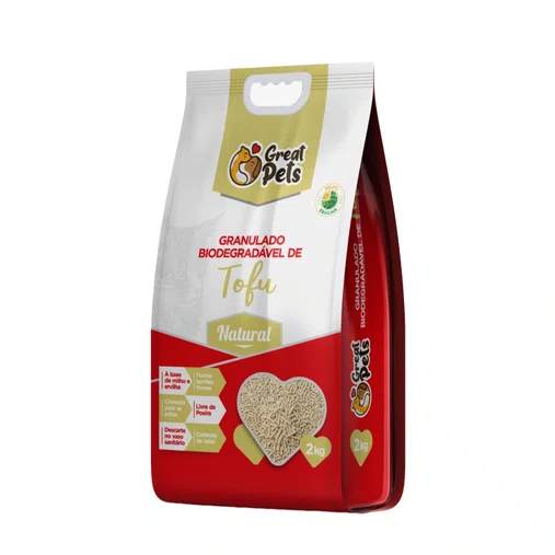Areia Higiênica Great Pets Biodegradável Tofu Natural para Gatos 2Kg