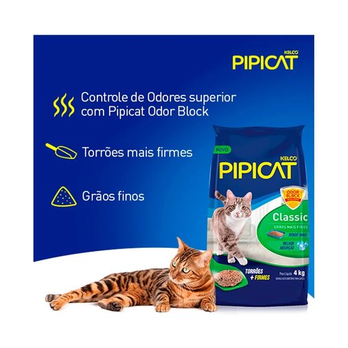 Areia Higiênica Pipicat Classic para Gatos 12Kg