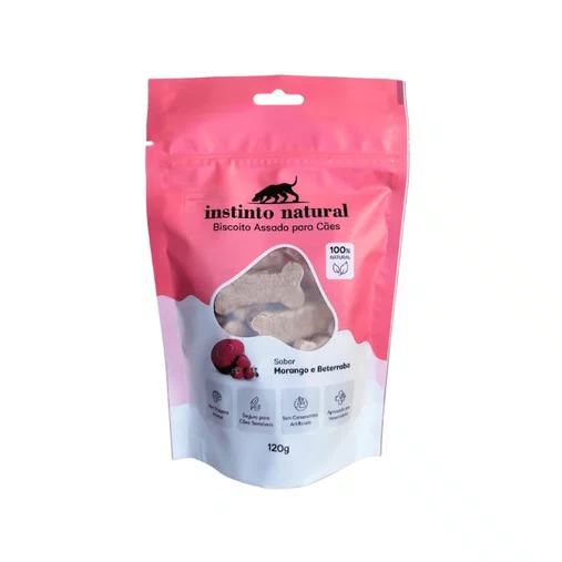 Biscoito Instinto Natural para Cães Sabor Morango e Beterraba 150g