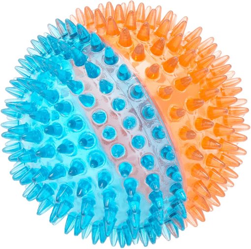 BRINQUEDO BOLA TPR M ESPINHO DUAL AZUL E LARANJA JAMBO PET