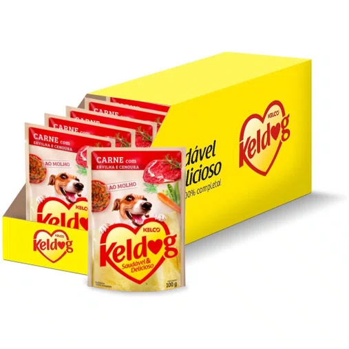 Caixa Sachê Keldog para Cães sabor Carne, Ervilha e Cenoura 100g com 20 Unidades