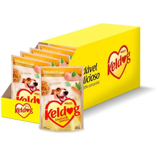 Caixa Sachê Keldog para Cães sabor Frango, Ervilha e Cenoura 100g com 20 Unidades