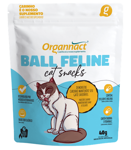 Petisco Organnact Cat Snacks Ball Feline Bola de Pelo para Gatos 40g