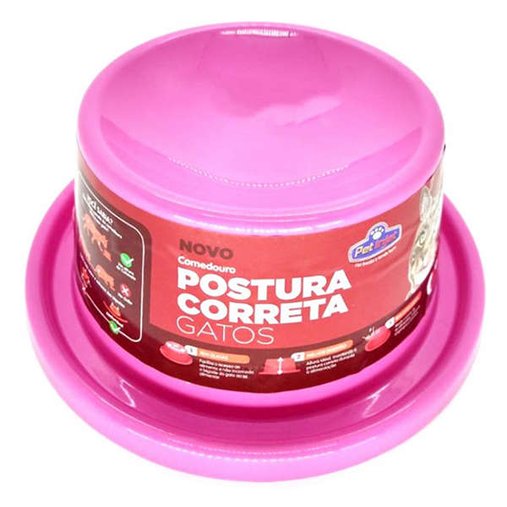 COMEDOURO POSTURA CORRETA P/GATO ROSA POWER PETS
