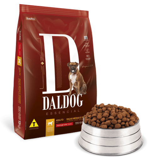 Ração Daldog Essencial para Cães Adultos Raças Médias e Grandes Sabor Frango e Carne 15Kg