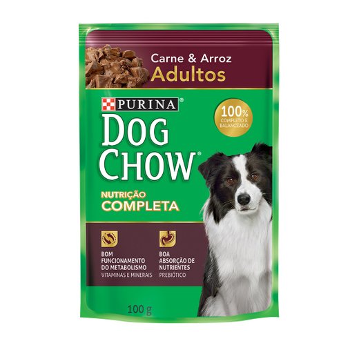 Sachê Dog Chow para Cães Adultos Sabor Carne e Arroz 100g