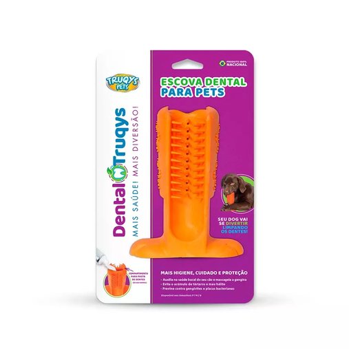 Escova Dental Truqys Pets M Laranja para Cães