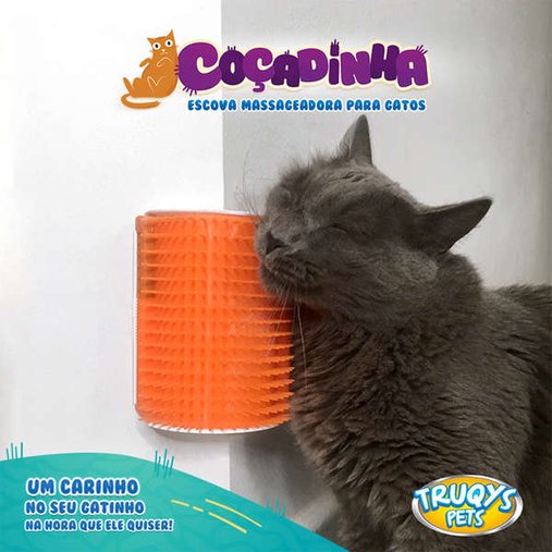 Escova Massageadora Truqys Pet Coçadinha Laranja para Gatos