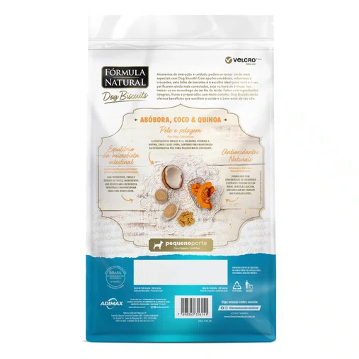 Biscoito Fórmula Natural para Cães Raças Pequenas Sabor Abóbora, Coco e Quinoa 250g