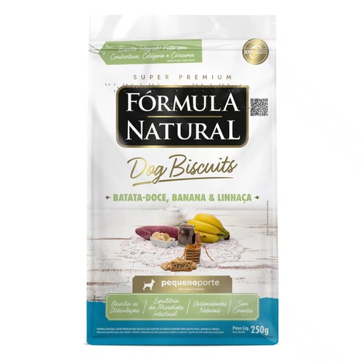 Biscoito Fórmula Natural para Cães Raças Pequenas Sabor Batata-Doce, Banana e Linhaça 250g