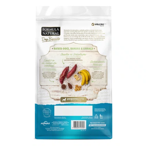 Biscoito Fórmula Natural para Cães Raças Pequenas Sabor Batata-Doce, Banana e Linhaça 250g