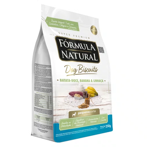 Biscoito Fórmula Natural para Cães Raças Pequenas Sabor Batata-Doce, Banana e Linhaça 250g