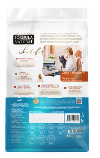Ração Fórmula Natural Life para Gatos Castrados 7+ Sabor Frango e Salmão 1Kg