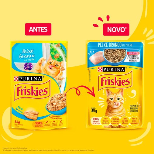 Sachê Friskies para Gatos Adultos Sabor Peixe Branco ao Molho 85g