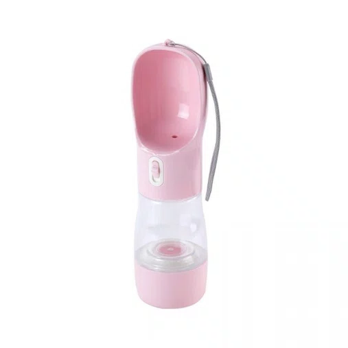 Garrafa Bebedouro e Porta Ração 2 em 1 Rosa 258ml