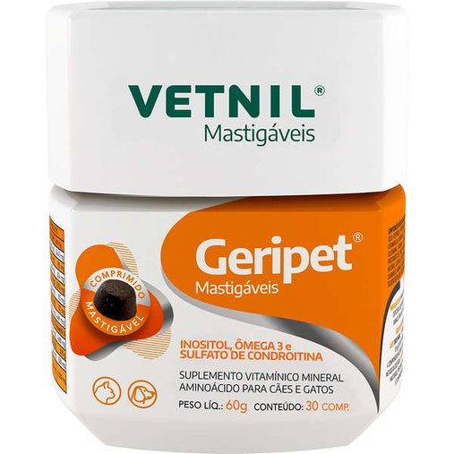 Suplemento Vitamínico Vetnil Geripet Mastigável para Cães e Gatos 30 comprimidos 60g
