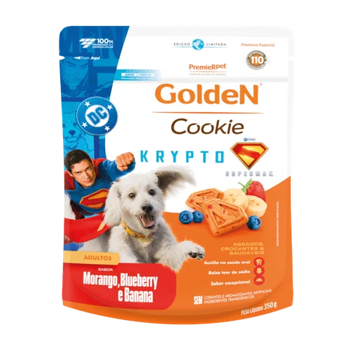 Golden Cookie Krypto Cães Adultos sabor Morrango, Blueberry e Banana 350g