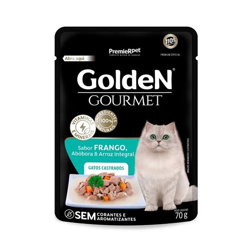 Sachê Golden Gourmet para Gatos Castrados Sabor Frango 70g