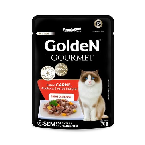 Sachê Golden Gourmet para Gatos Castrados Sabor Carne 70g