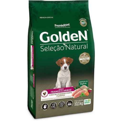 Ração Golden Seleção Natural para Cães Filhotes Raças Pequenas Sabor Frango e Arroz 10,1Kg