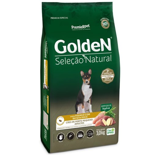 Ração Golden Seleção Natural para Cães Adultos Raças Pequenas Sabor Batata Doce 3Kg