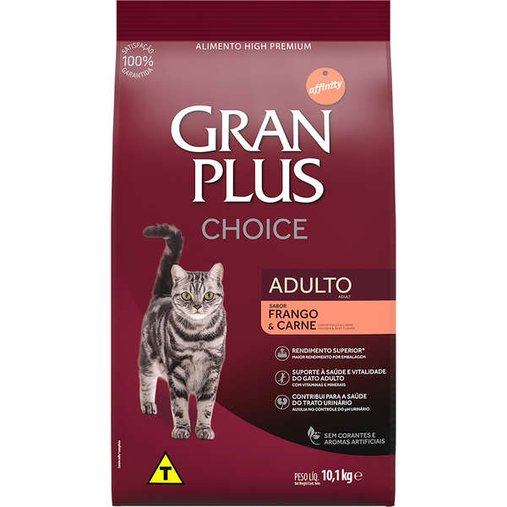 Ração Gran Plus Choice para Gatos Adultos Sabor Frango e Carne 10,1Kg