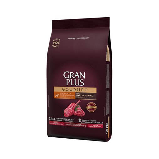 Ração Gran Plus Gourmet para Cães Filhotes Raças Médias e Grandes Sabor Carne e Arroz 15Kg