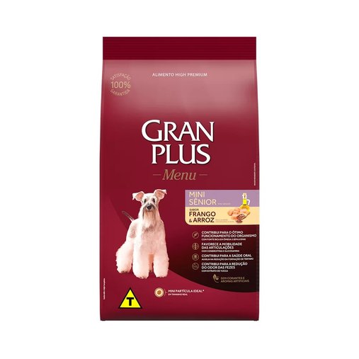 Ração Gran Plus Menu para Cães Adultos Sênior Raças Pequenas Sabor Frango e Arroz 3kg