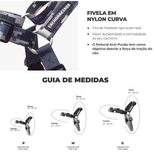 Guia Peitoral Cachorreiros Anti Puxão Camuflada Cinza para Cães P