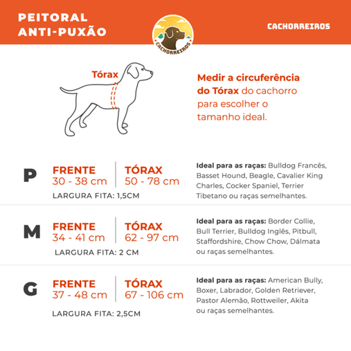 Guia Peitoral Cachorreiros Anti Puxão Guyra para Cães P