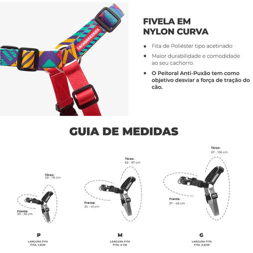 Guia Peitoral Cachorreiros Anti Puxão T-Mutts para Cães M