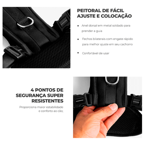 Guia Peitoral Cachorreiros Flow Preta para Cães PP