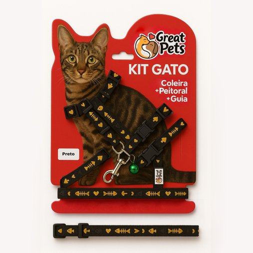 GUIA PEITORAL GATO PRETO GREAT PETS