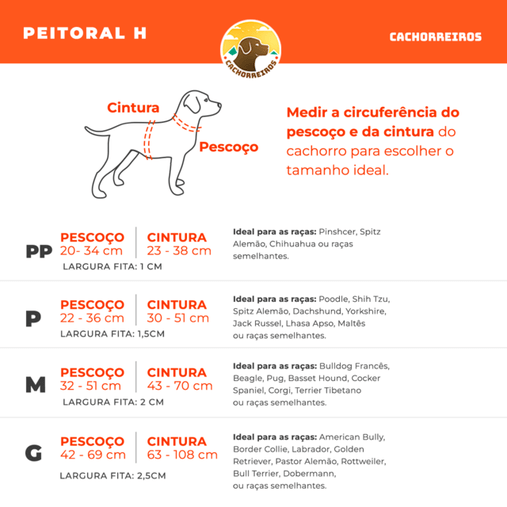 Guia Peitoral Cachorreiros H Honey para Cães P