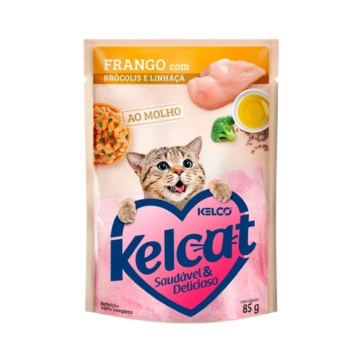 Sachê Kelcat para Gatos sabor Frango, Brócolis e Linhaça 85g