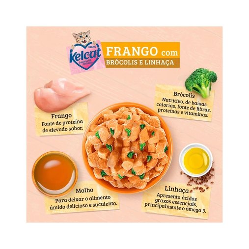 Sachê Kelcat para Gatos sabor Frango, Brócolis e Linhaça 85g